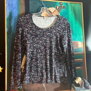 Y2K Concetti Floral Long Sleeve Tee - Purple and Black Size Medium